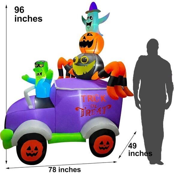 ⚡Halloween Inflatable Decoration Horror Frankenstein Driving A Car with Spider - Picture 2 of 6